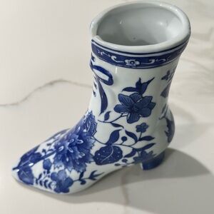 Formalities Vintage Chinese Blue and White Floral Ceramic Boot Vase